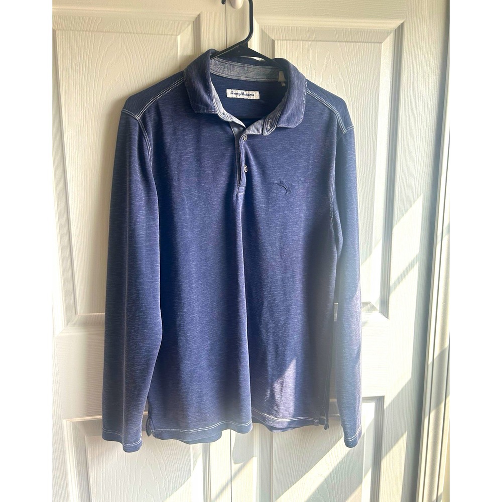 Tommy Bahama Men's Blue Solid Tencel/Modal/Poly Long Sleeve Polo - M